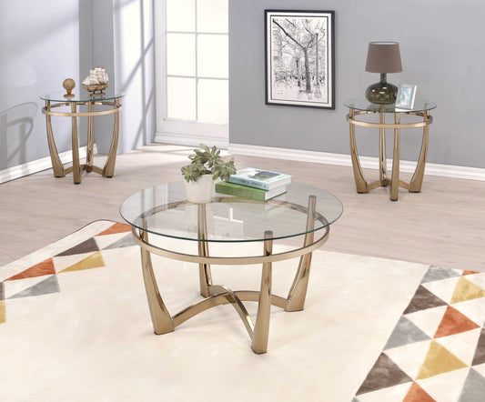 HomeRoots 35' x 1' x 20' Champagne And Clear Glass Coffee Table