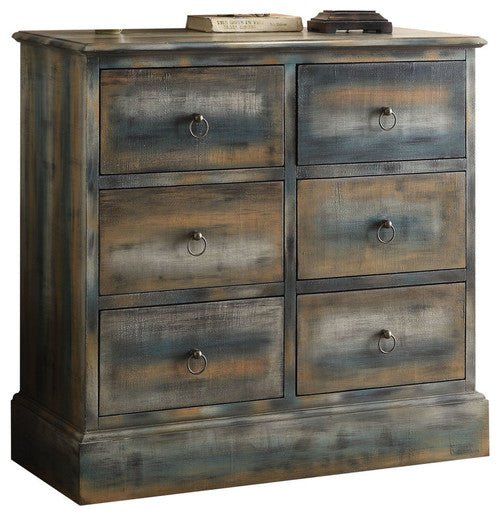 HomeRoots 35" x 15" x 36" Antique Oak And Teal Console Table