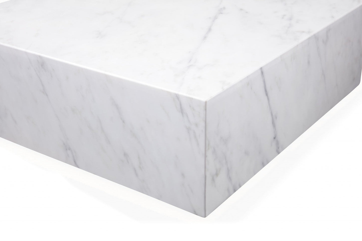 HomeRoots 35 x 35 x 11 White Marble Coffee Table with Casters