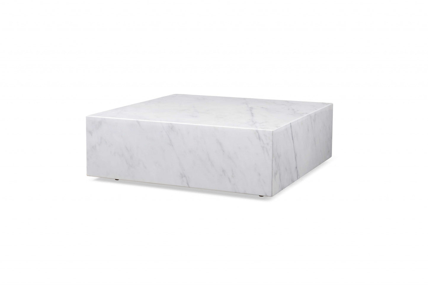 HomeRoots 35 x 35 x 11 White Marble Coffee Table with Casters