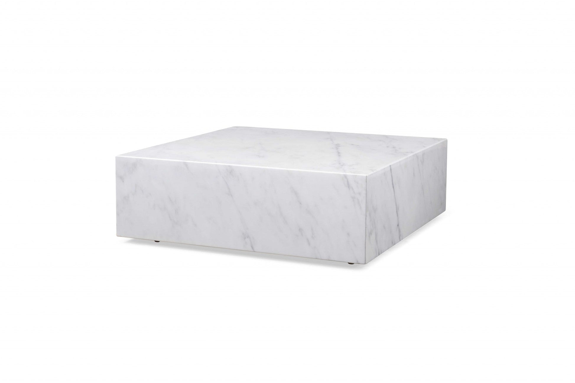 HomeRoots 35 x 35 x 11 White Marble Coffee Table with Casters