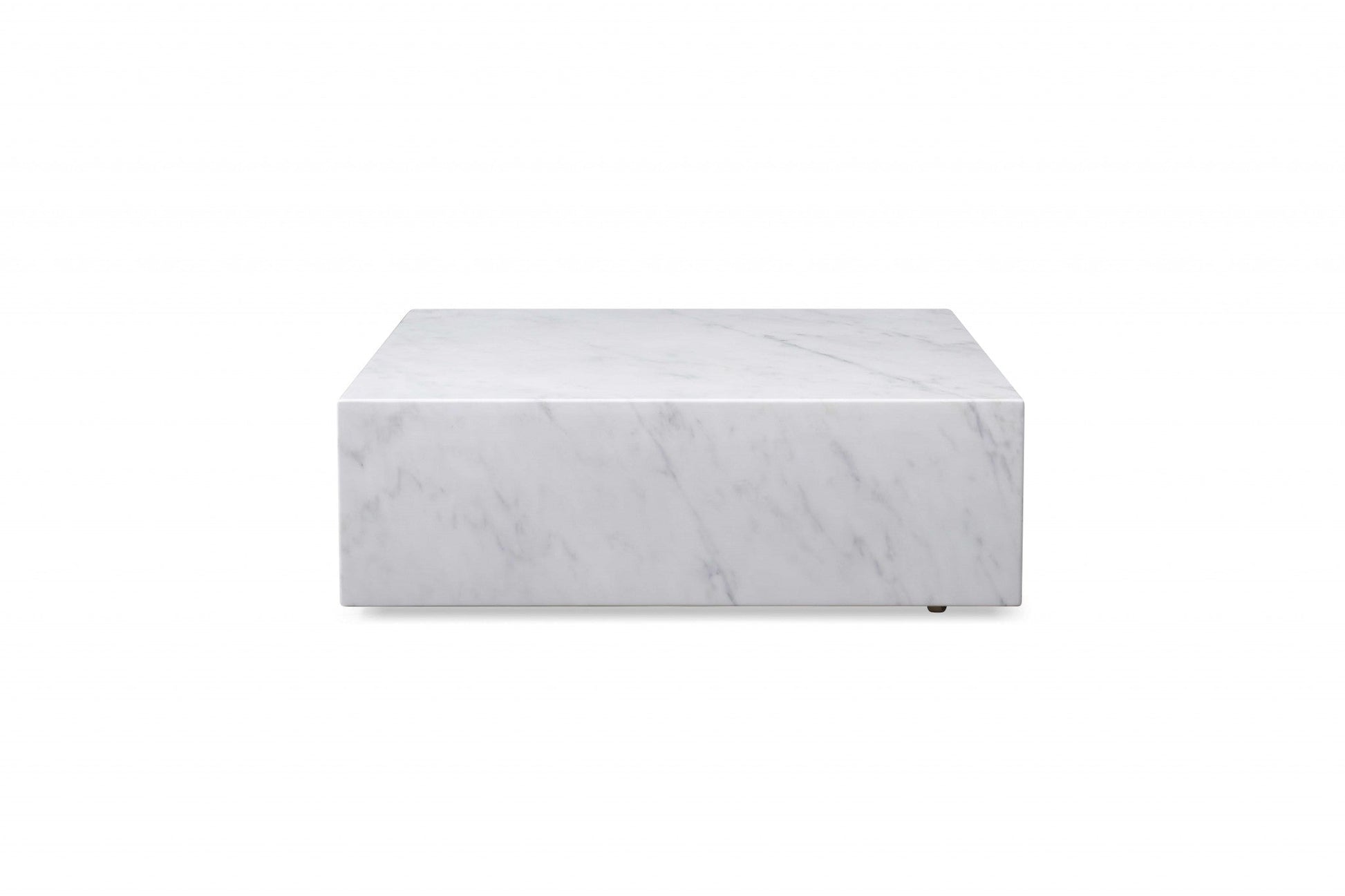 HomeRoots 35 x 35 x 11 White Marble Coffee Table with Casters