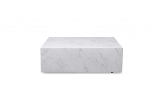 HomeRoots 35 x 35 x 11 White Marble Coffee Table with Casters