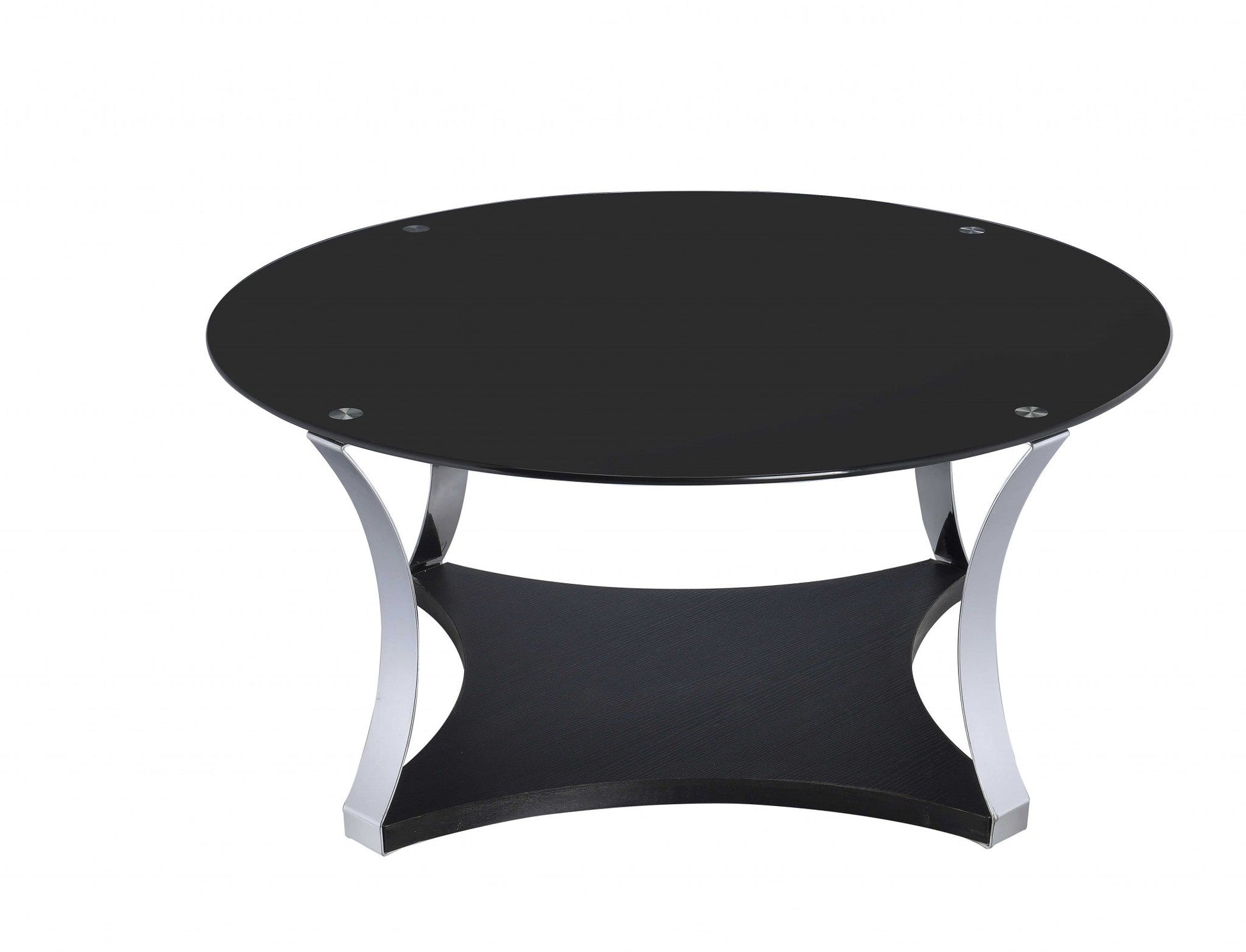 HomeRoots 35" x 35" x 16" Black Glass And Chrome Coffee Table