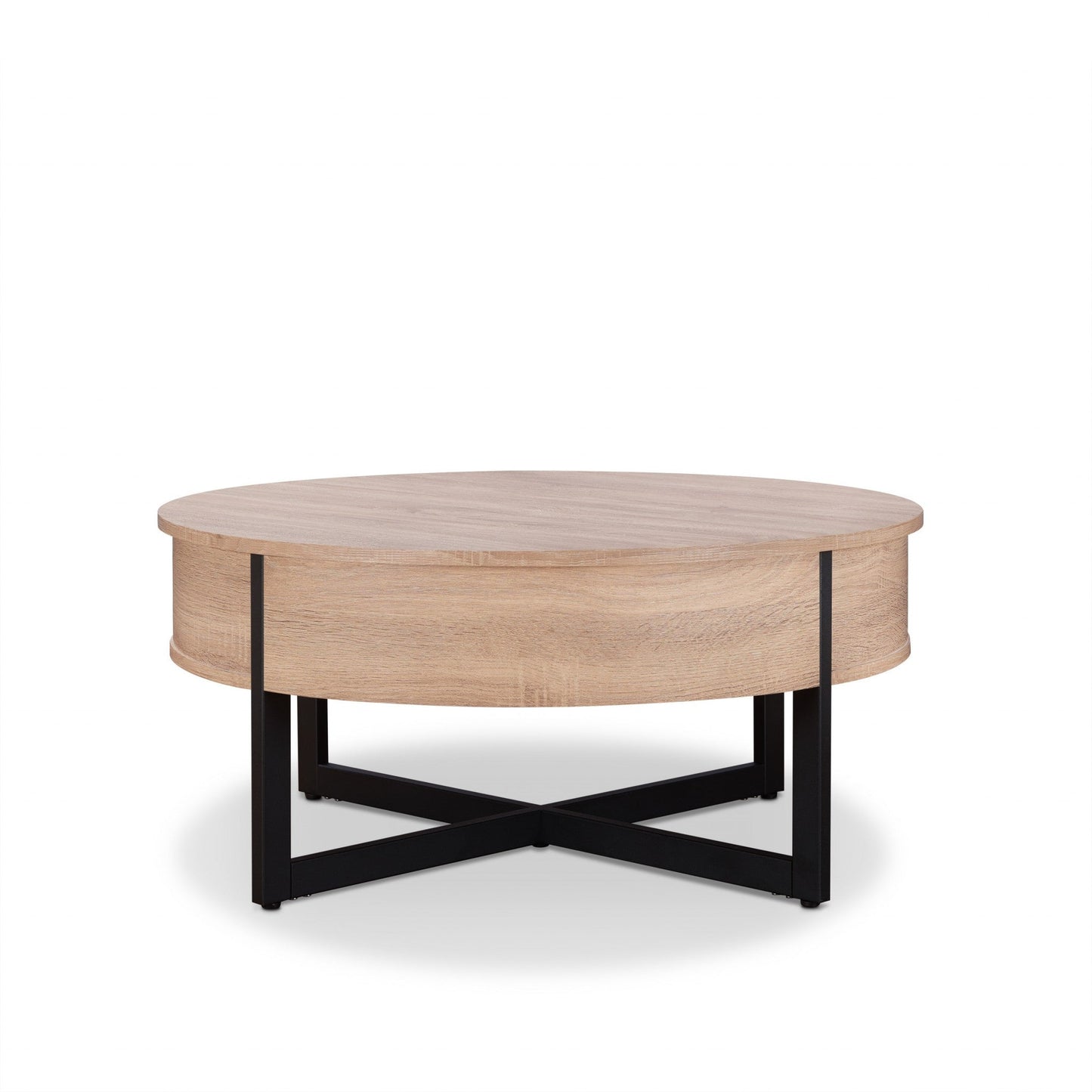 HomeRoots 35" x 35" x 16" Natural And Black Particle Board Coffee Table