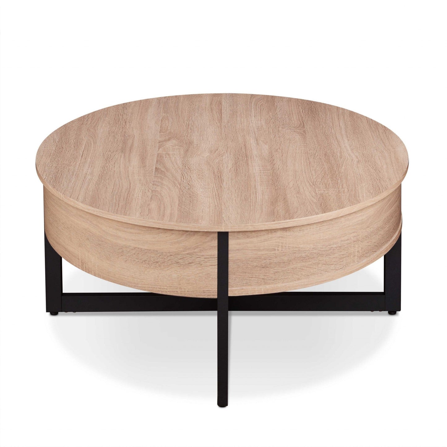 HomeRoots 35" x 35" x 16" Natural And Black Particle Board Coffee Table