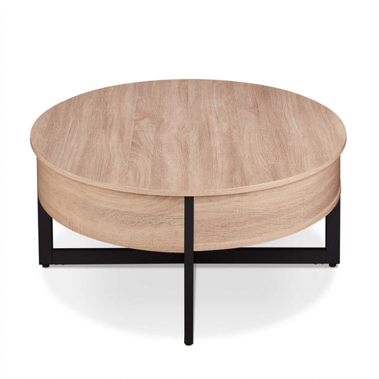 HomeRoots 35" x 35" x 16" Natural And Black Particle Board Coffee Table