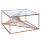 HomeRoots 35" x 35" x 19" Brushed Copper And Clear Glass Coffee Table