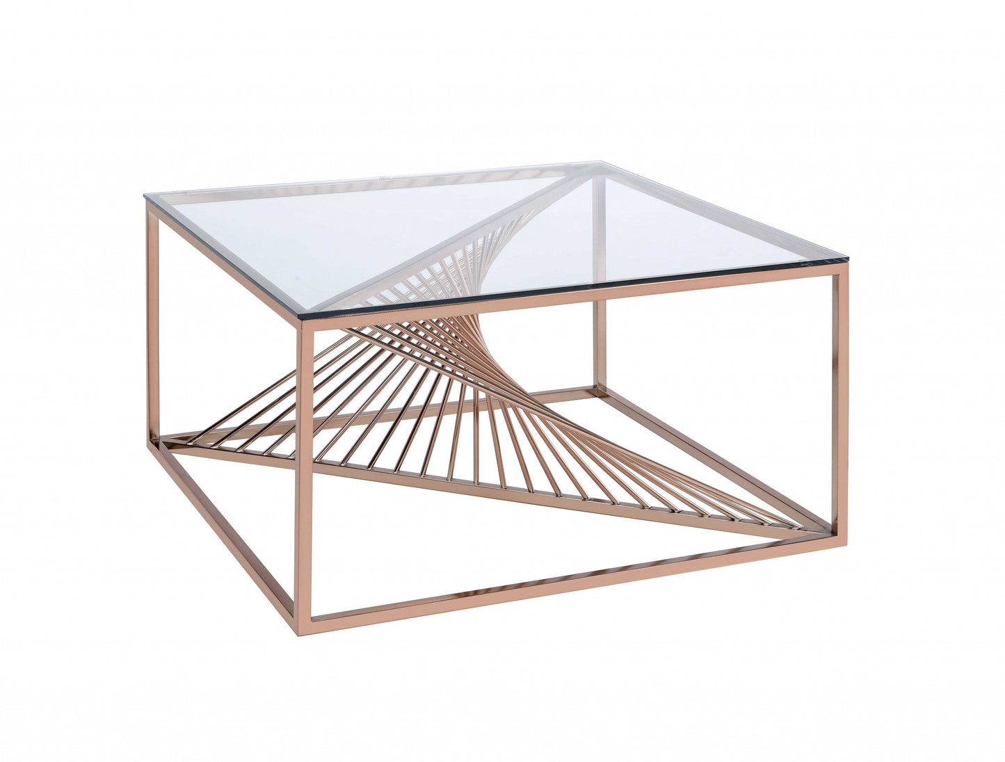 HomeRoots 35" x 35" x 19" Brushed Copper And Clear Glass Coffee Table