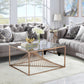 HomeRoots 35" x 35" x 19" Brushed Copper And Clear Glass Coffee Table