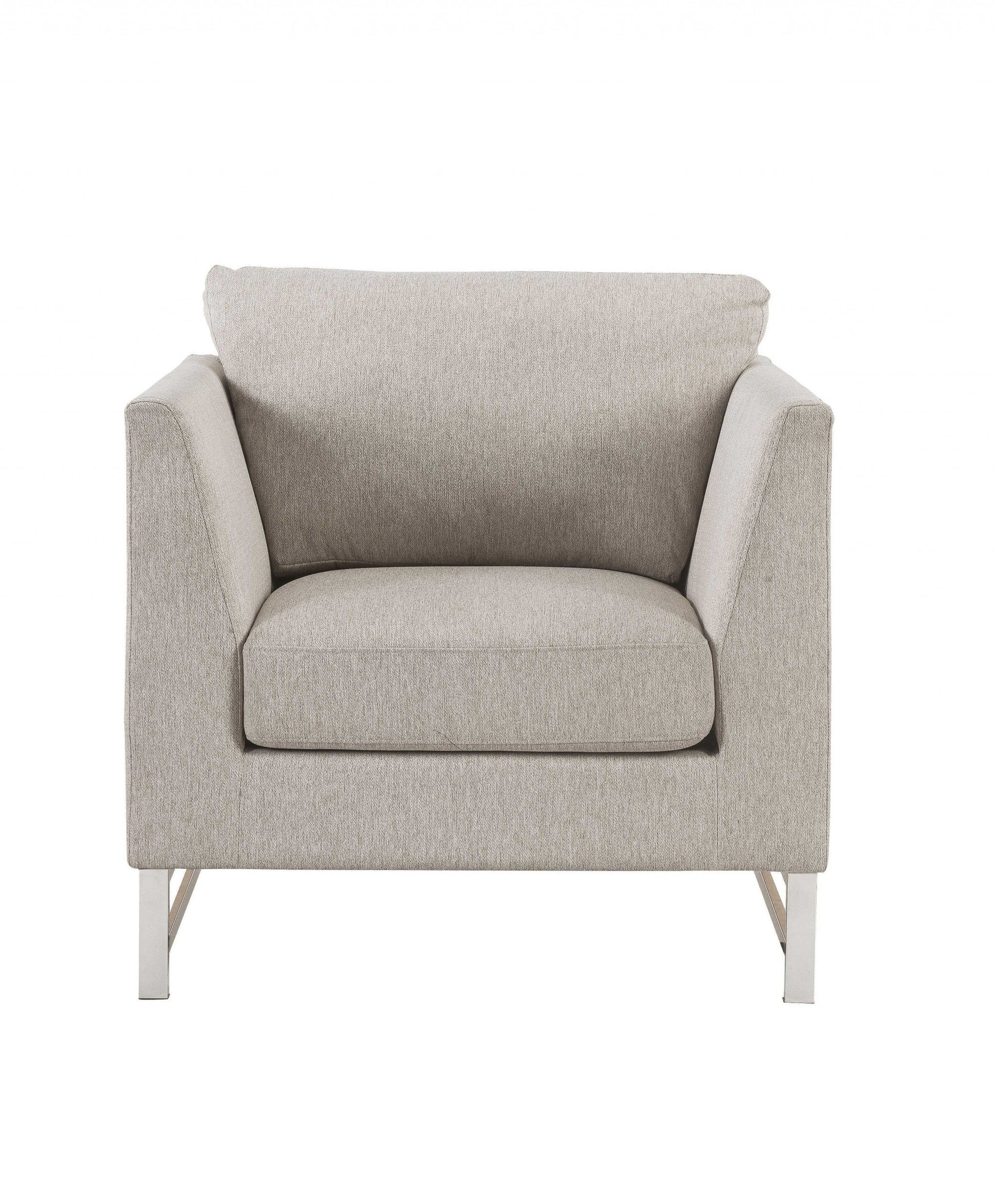 HomeRoots 35" x 38" x 36" Linen Upholstery Metal Leg Chair in Beige Finish