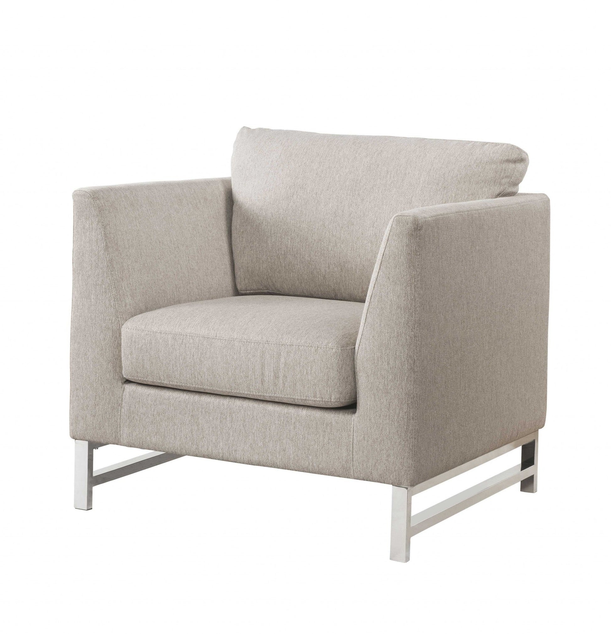 HomeRoots 35" x 38" x 36" Linen Upholstery Metal Leg Chair in Beige Finish