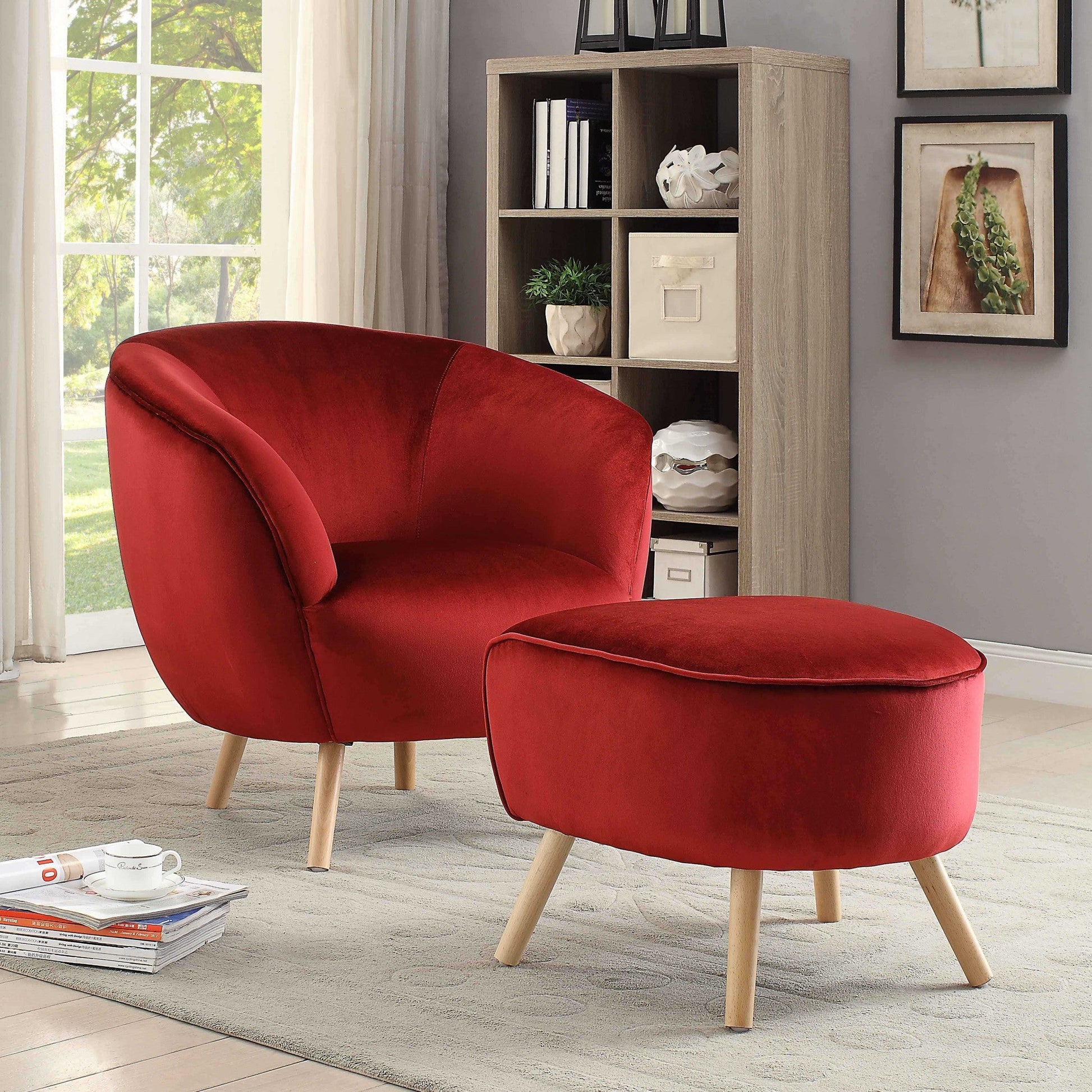 HomeRoots 35" x 39" x 33" Velvet Accent Chair in Red Finish