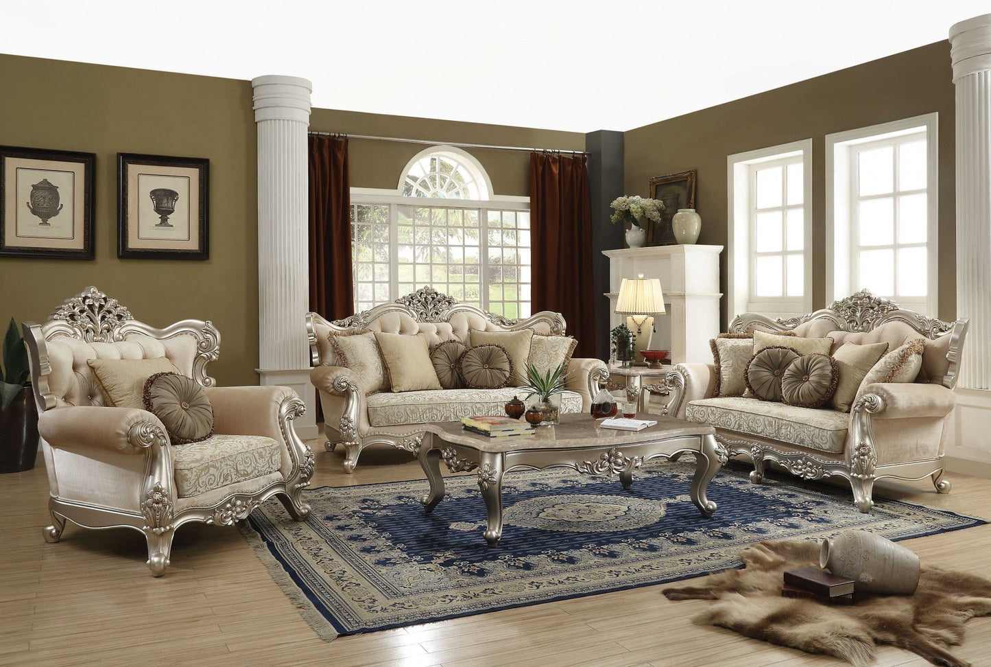 HomeRoots 35' x 57' x 20' Marble Champagne Wood Coffee Table