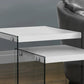 HomeRoots 35.5" Glossy White Particle Board and Clear Glass Nesting Table in Set of 2
