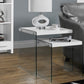 HomeRoots 35.5" Glossy White Particle Board and Clear Glass Nesting Table in Set of 2