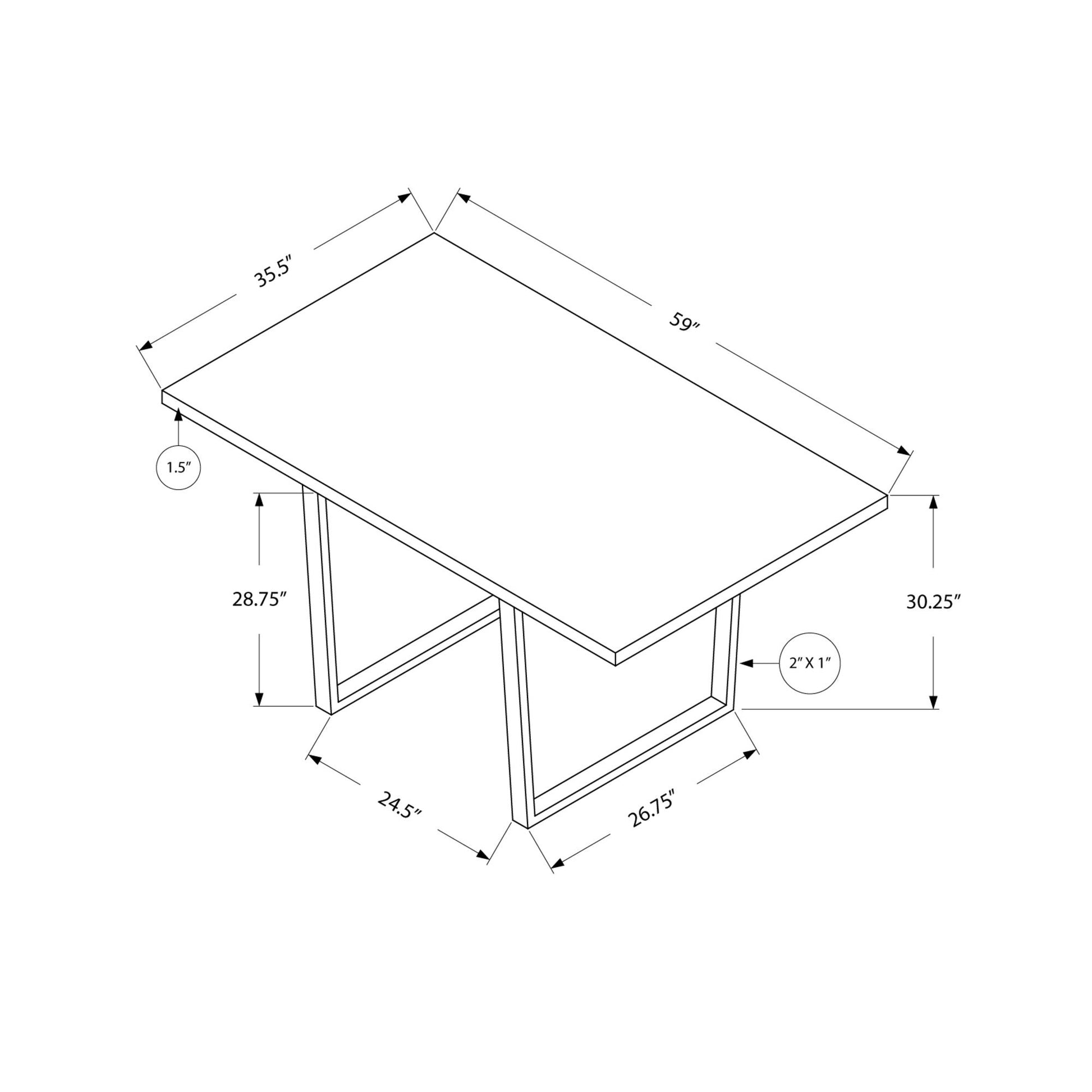 HomeRoots 35.5" X 59" X 30.25" Particle Board Metal Dining Table in Gray Finish