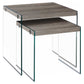 HomeRoots 35.5" x 35.5" x 35.5" Dark Taupe Clear Particle Board Tempered Glass Nesting Table in Set of 2