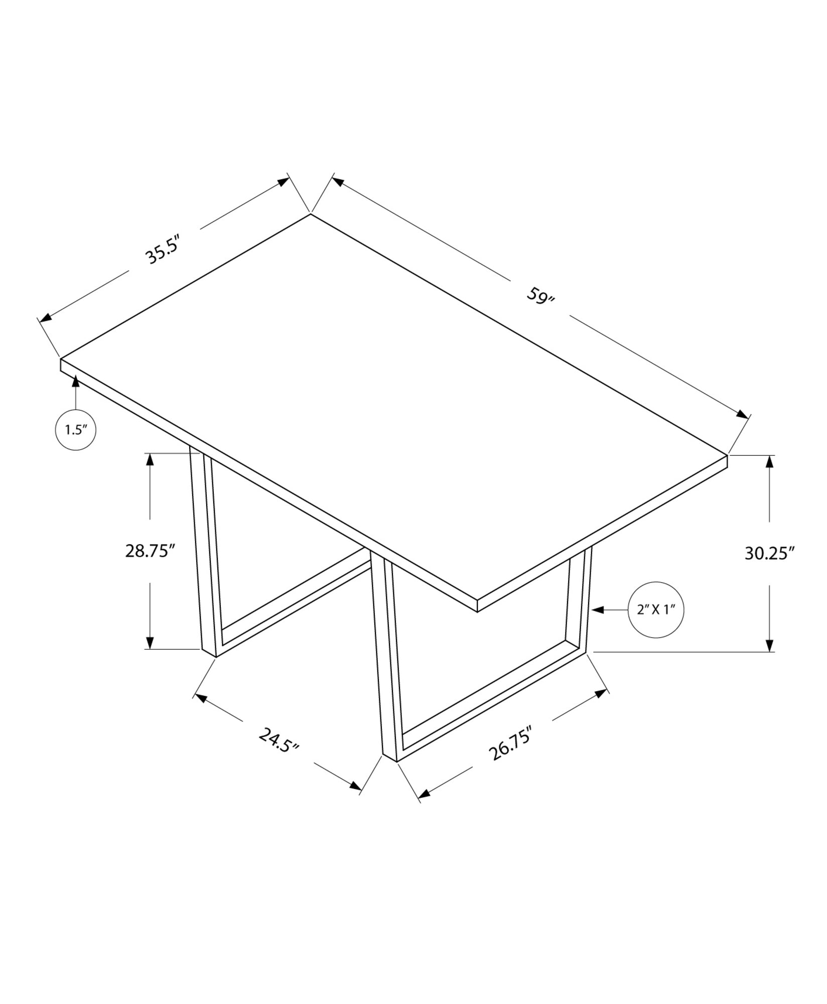 HomeRoots 35.5" x 59" x 30.25" White Particle Board Metal Dining Table