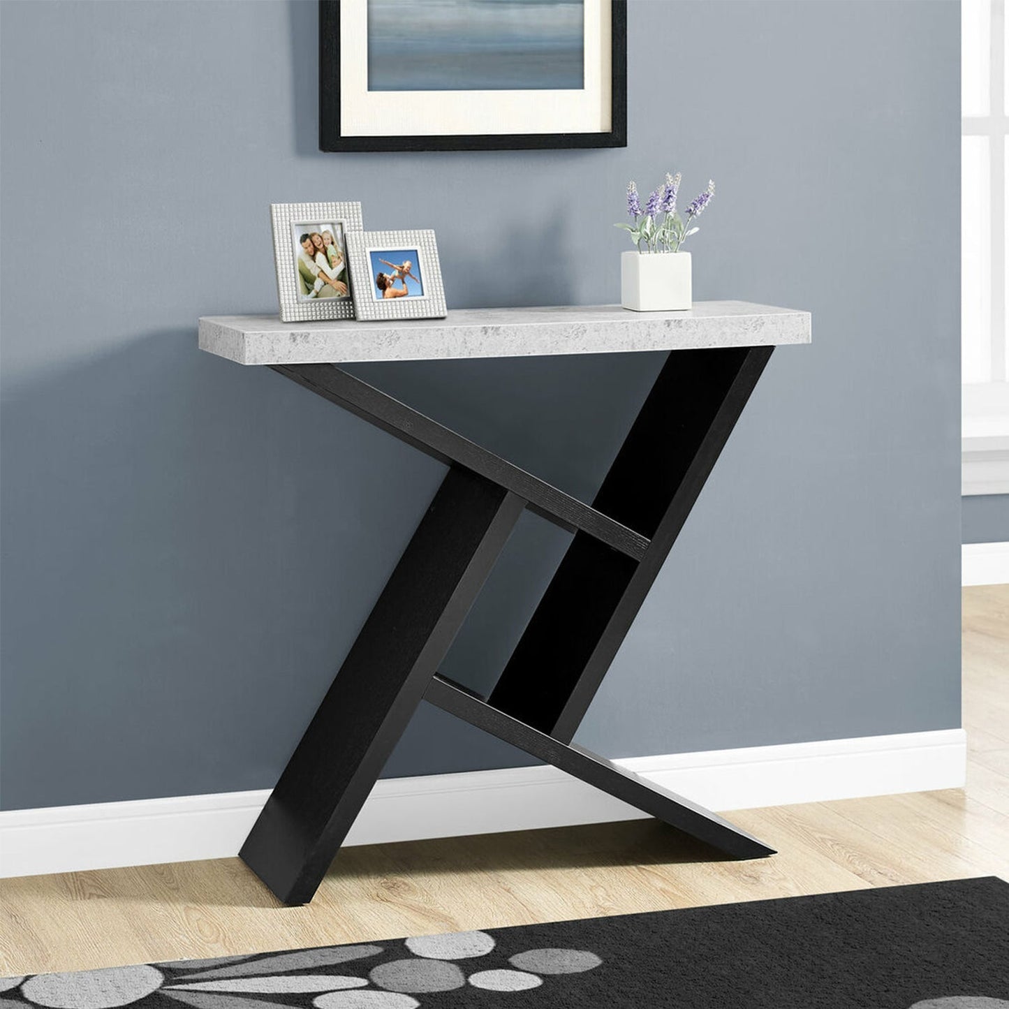 HomeRoots 36" Abstract Console Table With Storage in Gray And Black Finish
