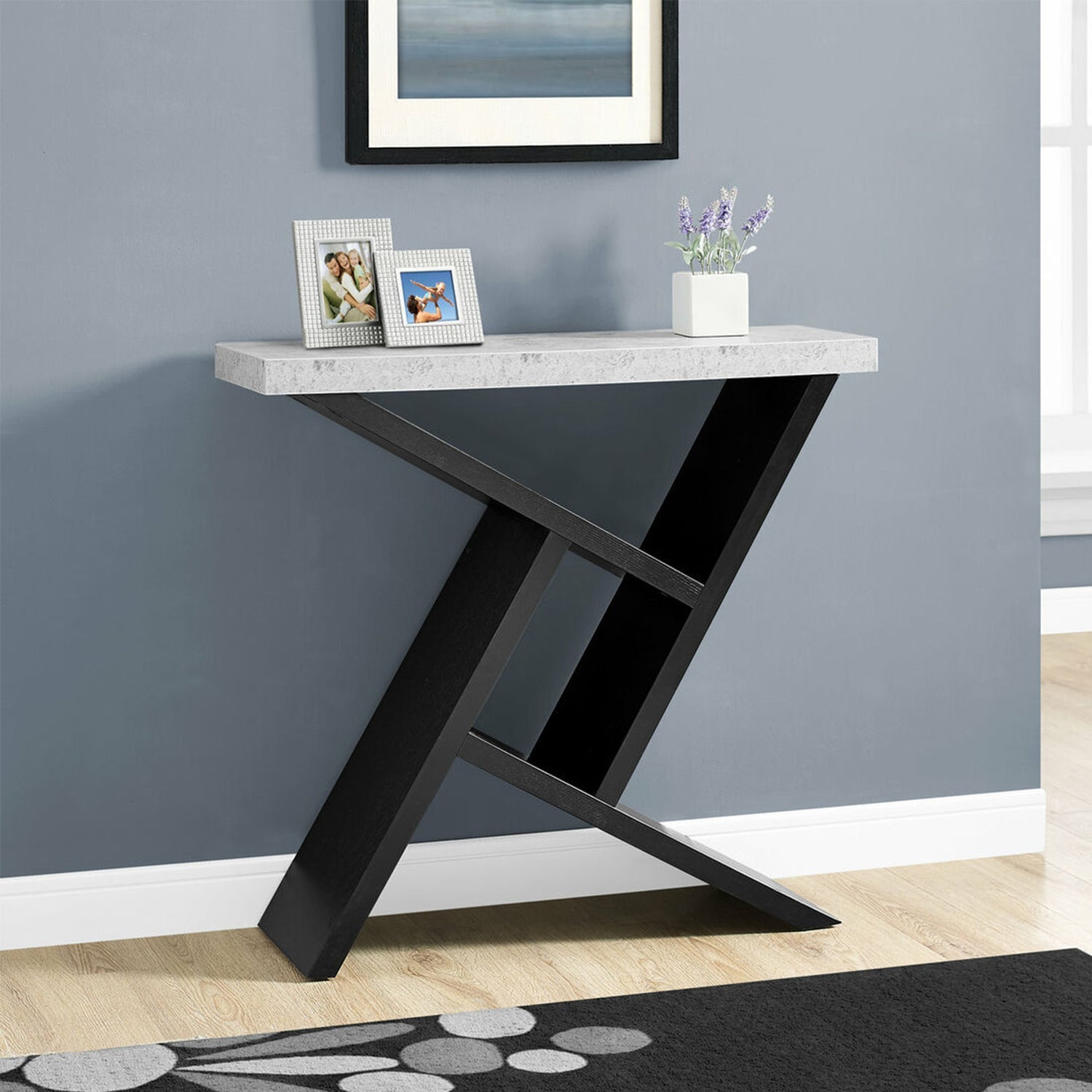 HomeRoots 36" Abstract Console Table With Storage in Gray And Black Finish