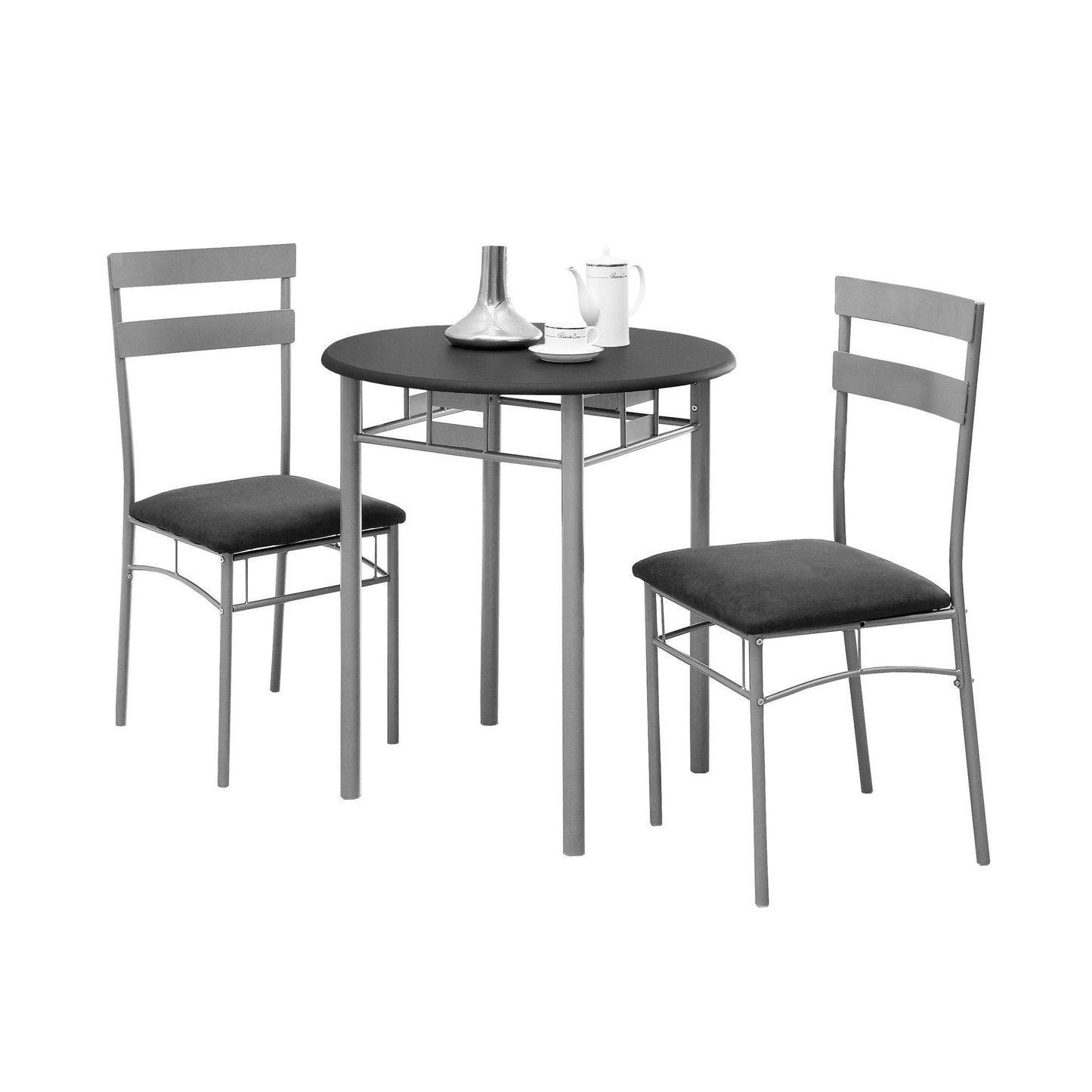 HomeRoots 36" Black Microfiber Foam MDF And Silver Metal Dining in Set of Three