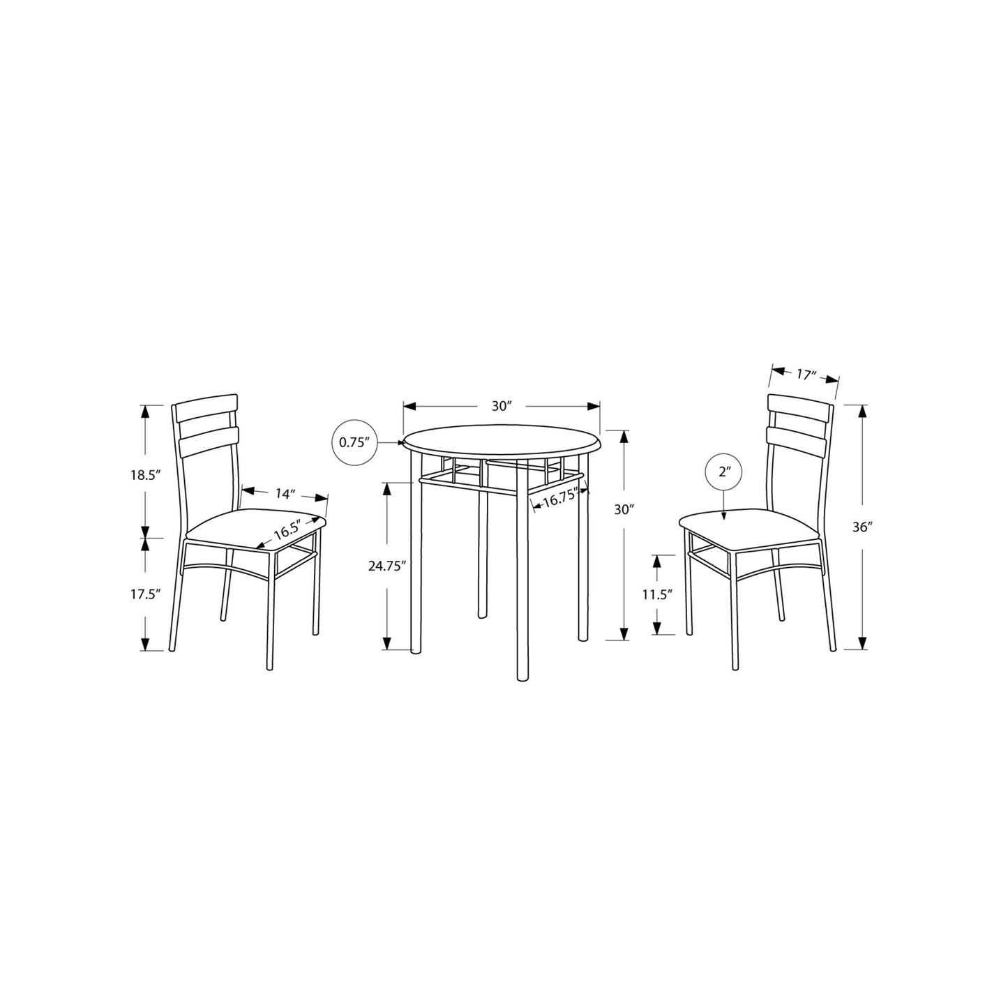 HomeRoots 36" Black Microfiber Foam MDF And Silver Metal Dining in Set of Three