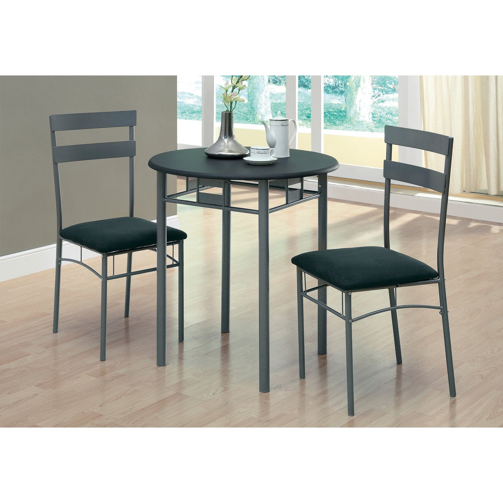 HomeRoots 36" Black Microfiber Foam MDF And Silver Metal Dining in Set of Three