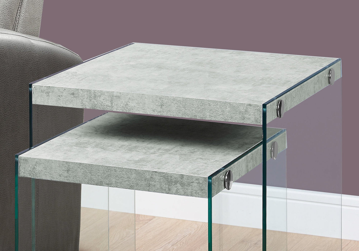 HomeRoots 36" Clear And Gray Nested Tables