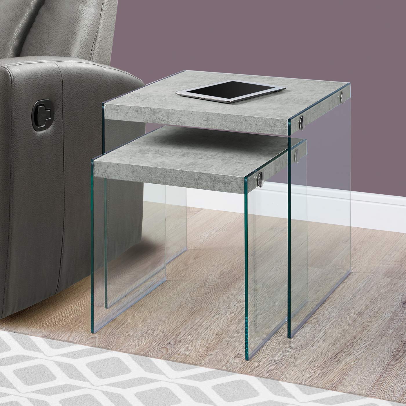 HomeRoots 36" Clear And Gray Nested Tables