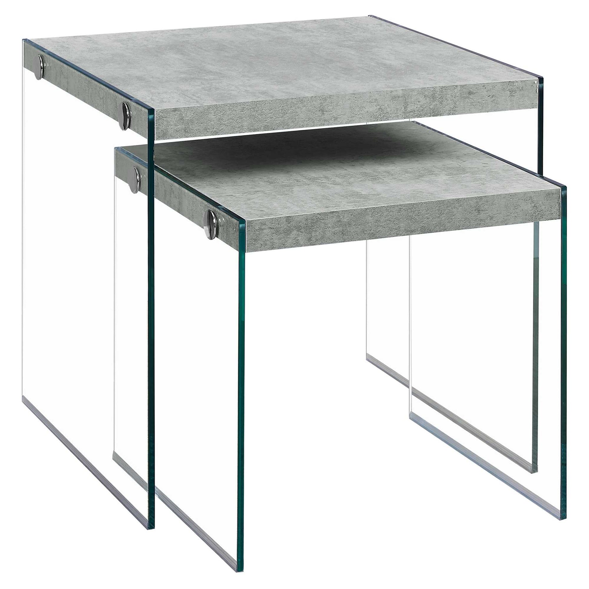 HomeRoots 36" Clear And Gray Nested Tables