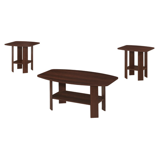 HomeRoots 36" Dark Brown Coffee Table With Shelf in Set Of 3