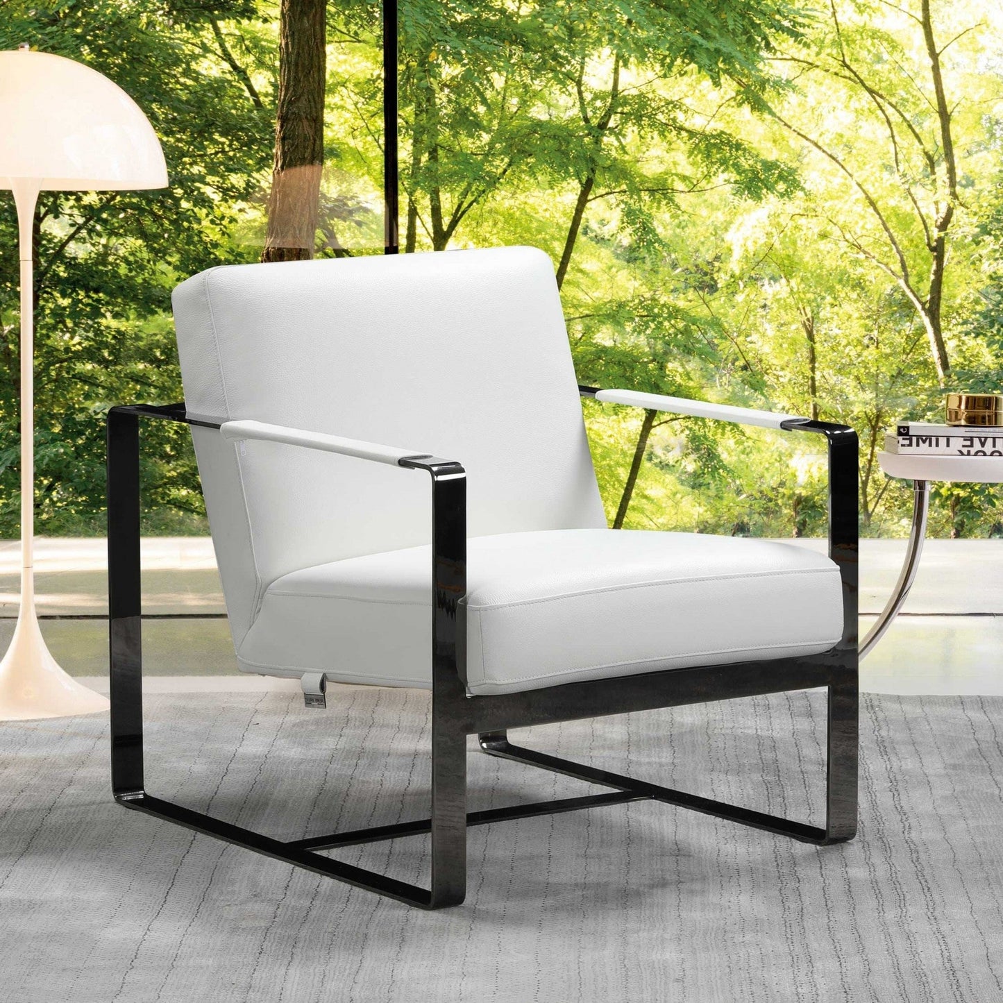 HomeRoots 36" Fabric Arm Chair in White And Black Finish