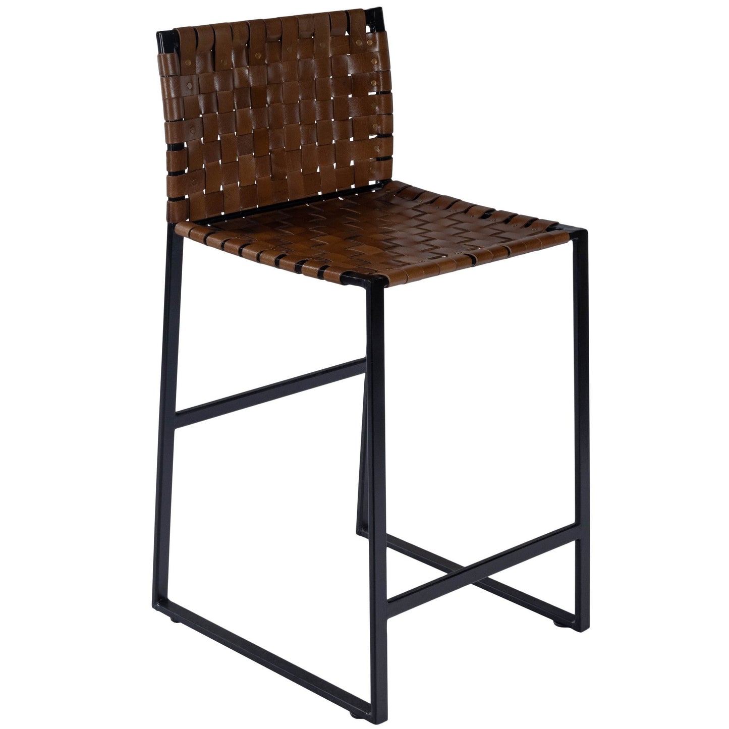 HomeRoots 36" Leather Bar Chair With Footrest in Brown and Black Finish