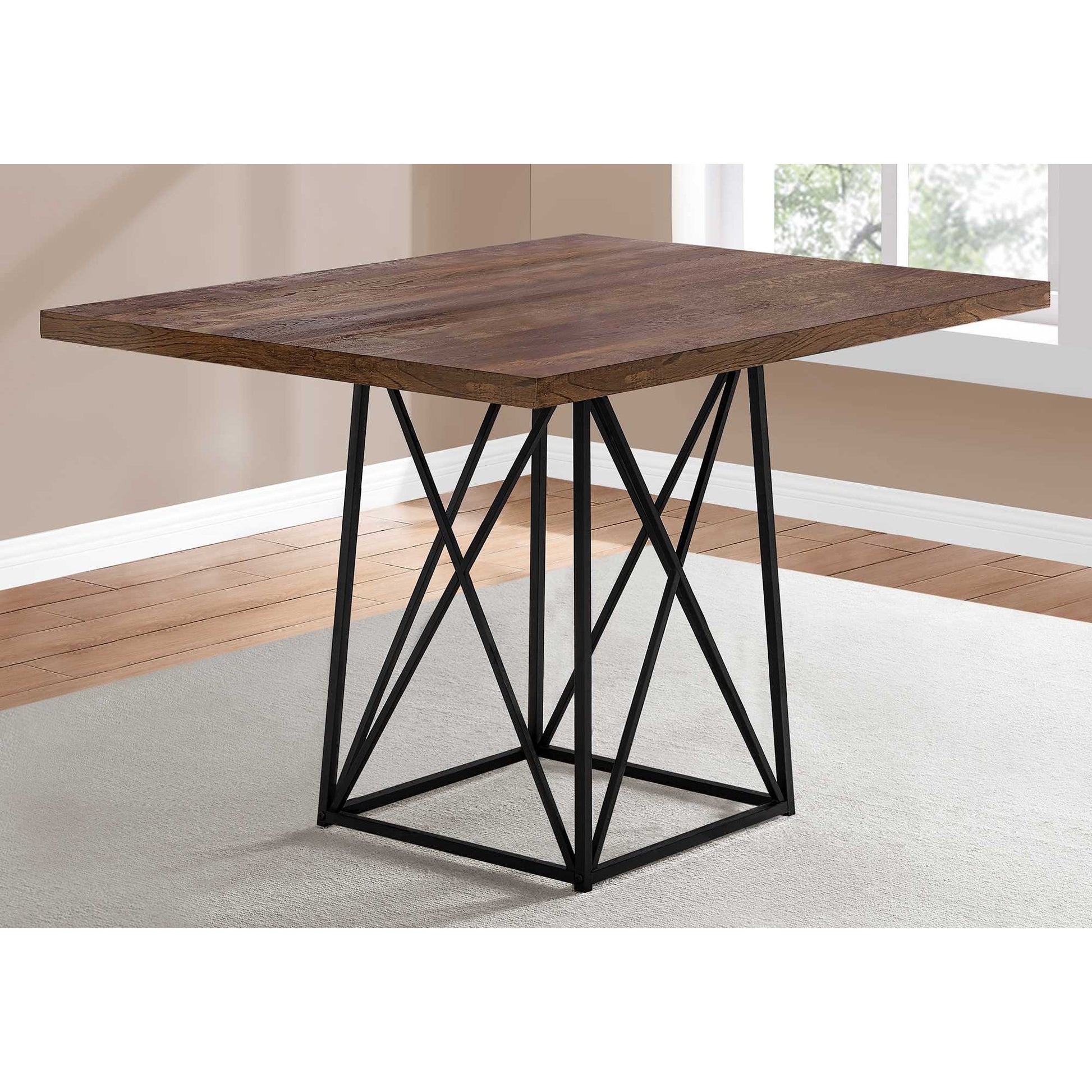 HomeRoots 36" Rectangular Solid Wood And Metal Dining Table in Brown and Black Finish