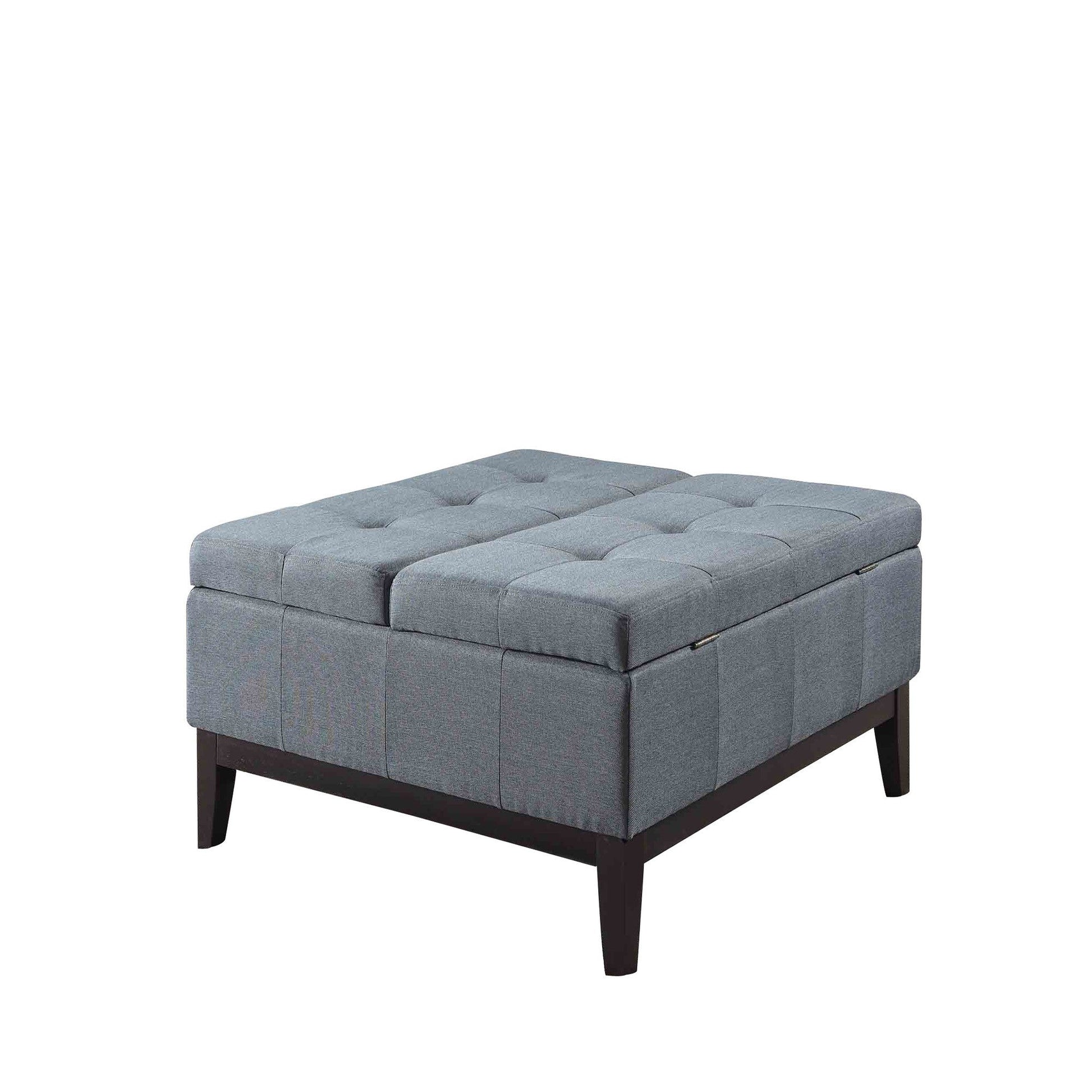 HomeRoots 36" Slate Blue and Black Ottoman With Hidden Storage