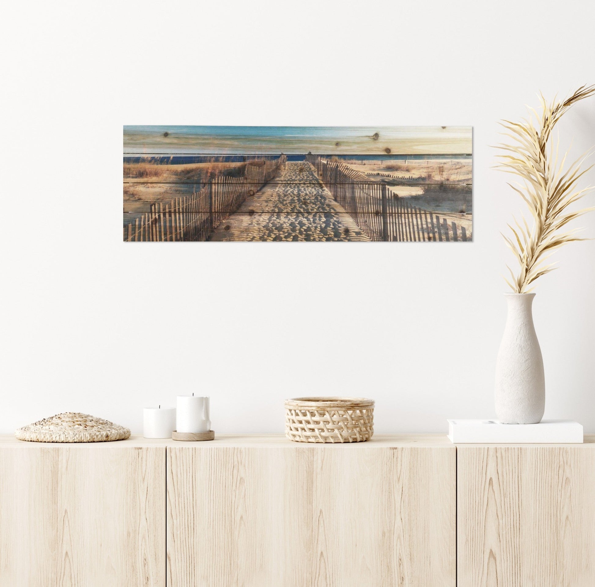 HomeRoots 36" Take a Walk to the Beach Wood Plank Wall Art