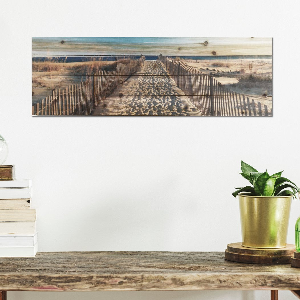 HomeRoots 36" Take a Walk to the Beach Wood Plank Wall Art