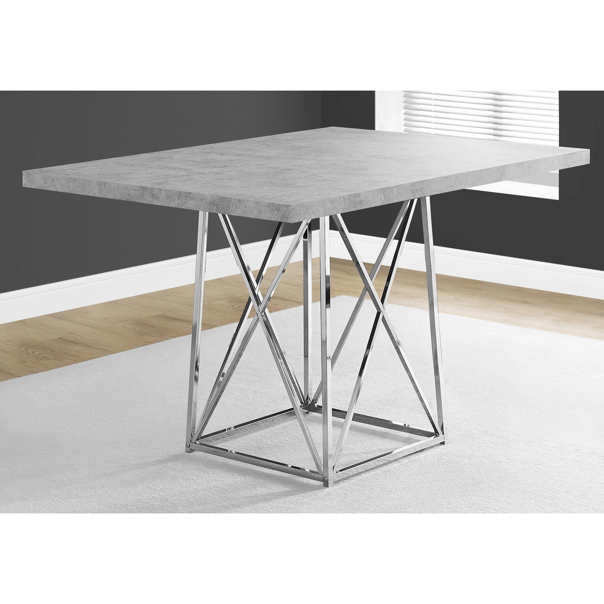 HomeRoots 36" X 48" X 31" Particle Board And Chrome Metal Dining Table in Grey Finish