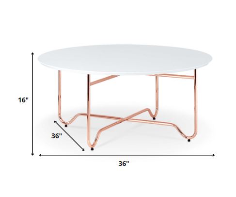 HomeRoots 36' x 36' x 16' White And Rose Gold Coffee Table
