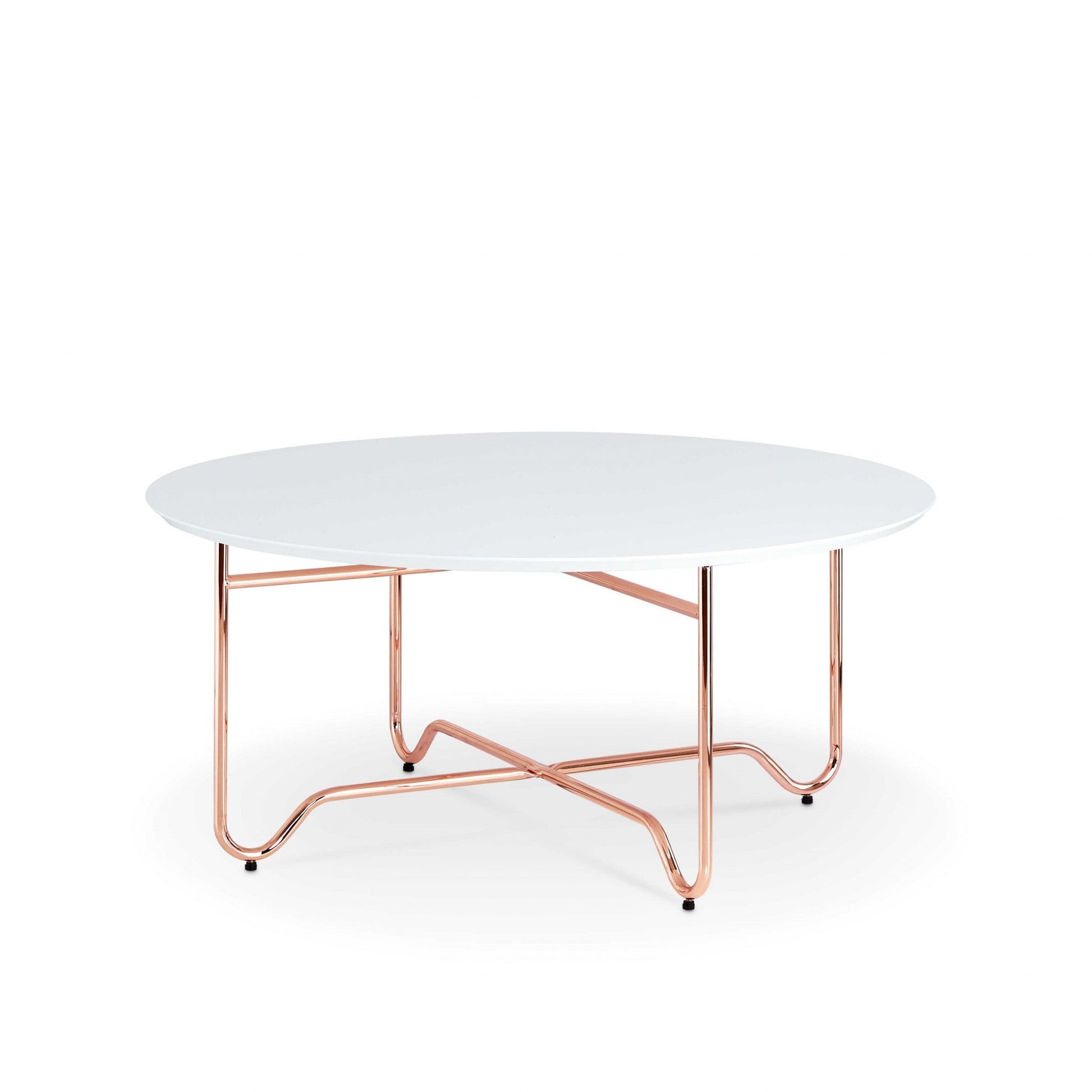 HomeRoots 36' x 36' x 16' White And Rose Gold Coffee Table