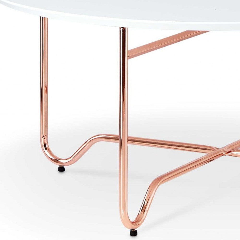 HomeRoots 36' x 36' x 16' White And Rose Gold Coffee Table