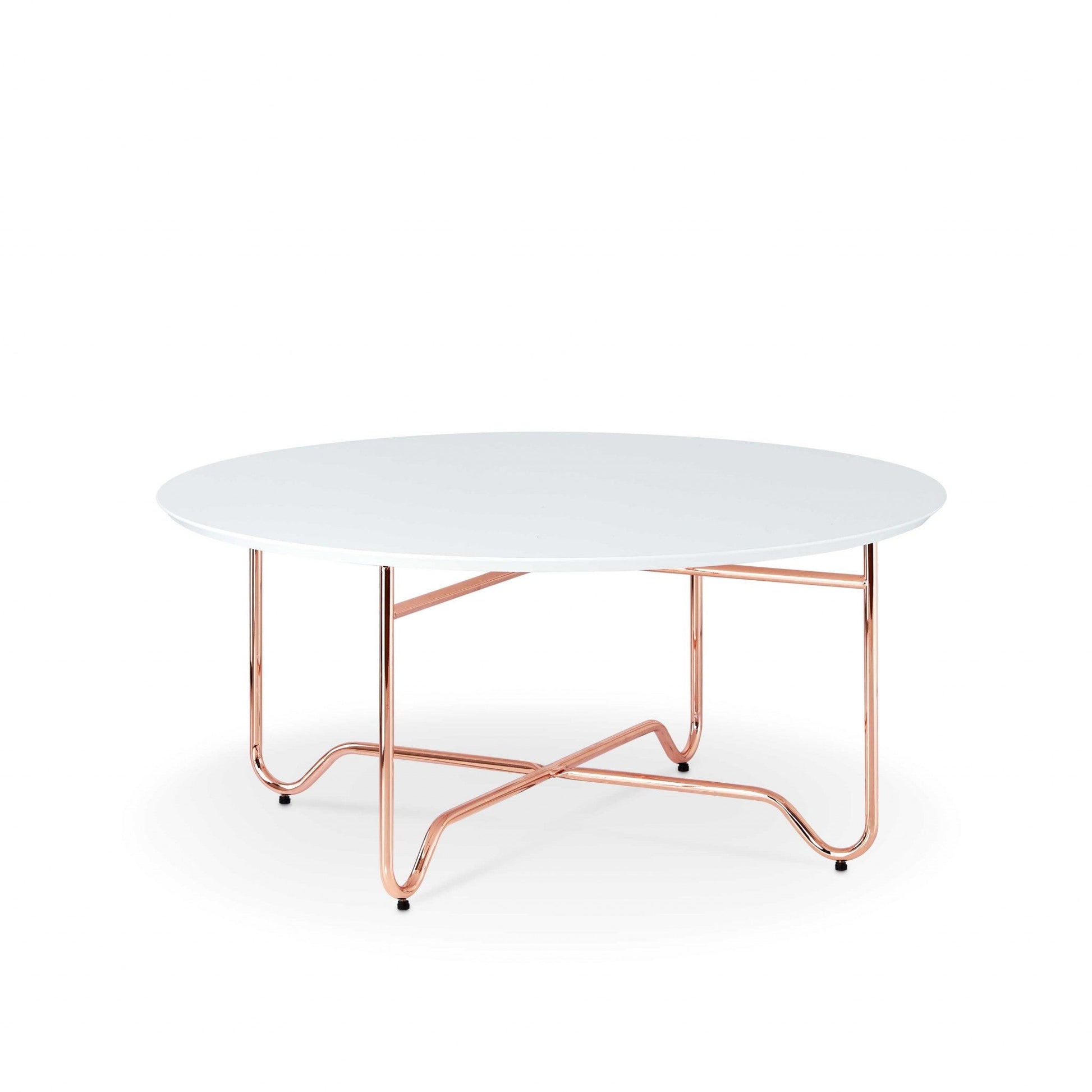 HomeRoots 36' x 36' x 16' White And Rose Gold Coffee Table