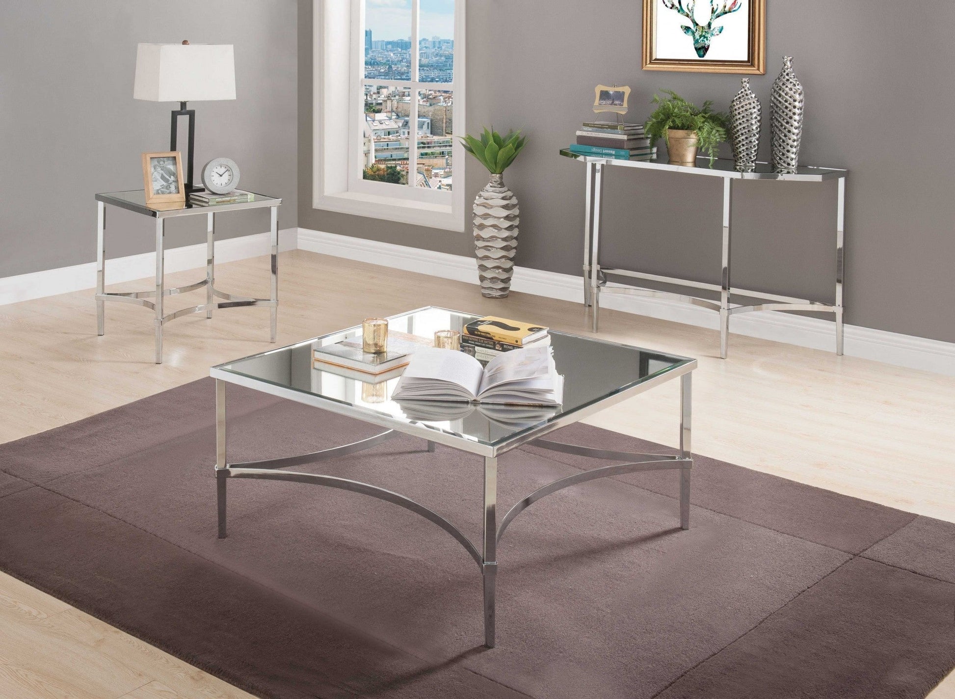 HomeRoots 36" x 36" x 18" Mirrored Coffee Table With Chrome Finish