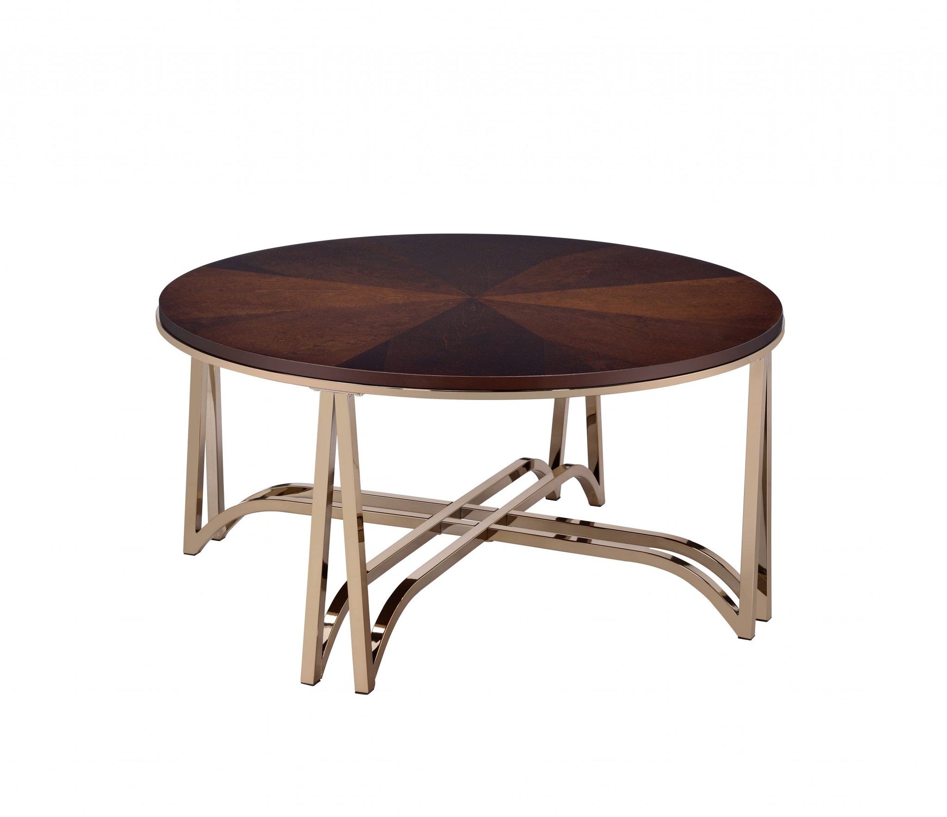 HomeRoots 36" x 36" x 18" Walnut And Champagne Coffee Table