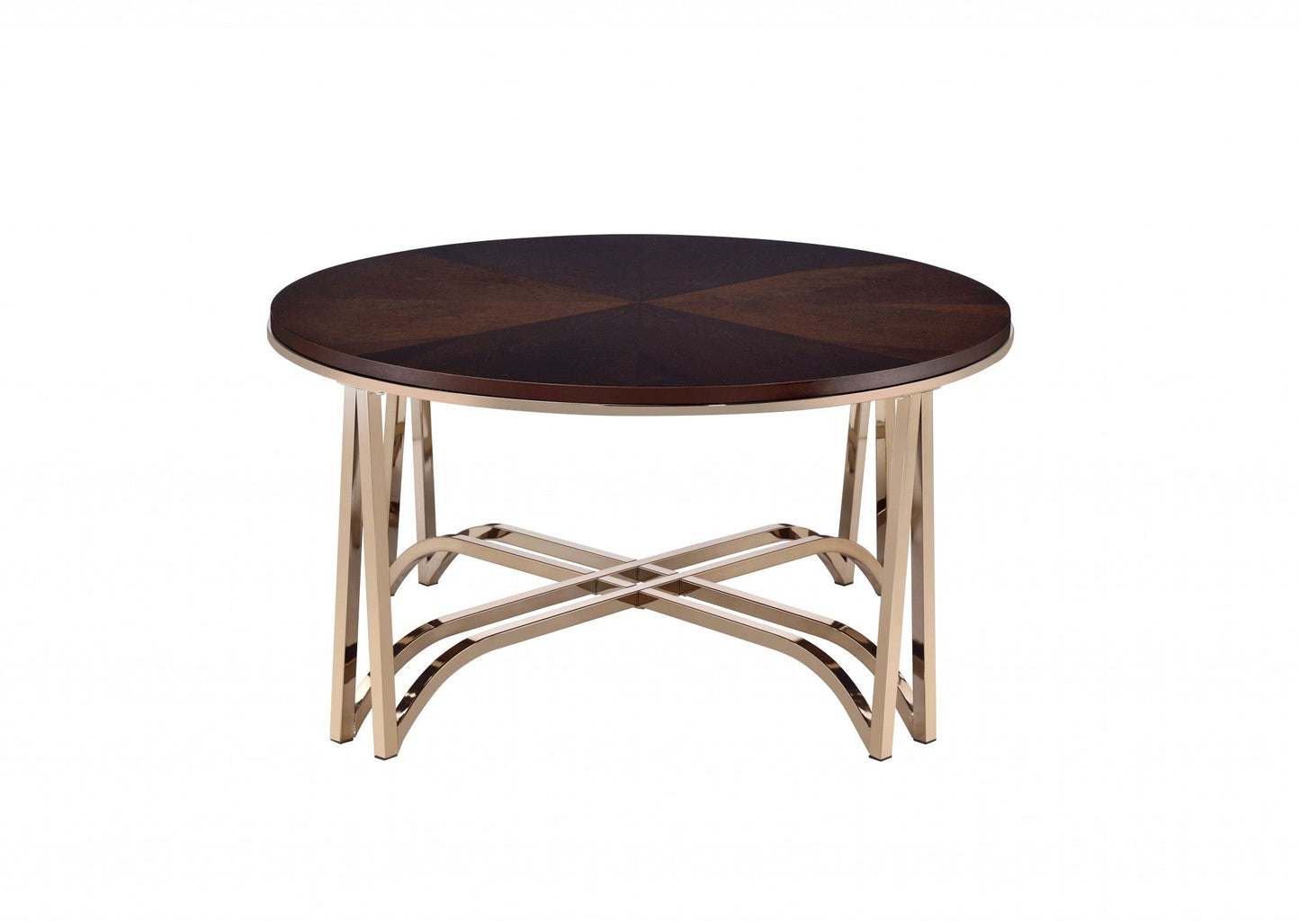 HomeRoots 36" x 36" x 18" Walnut And Champagne Coffee Table