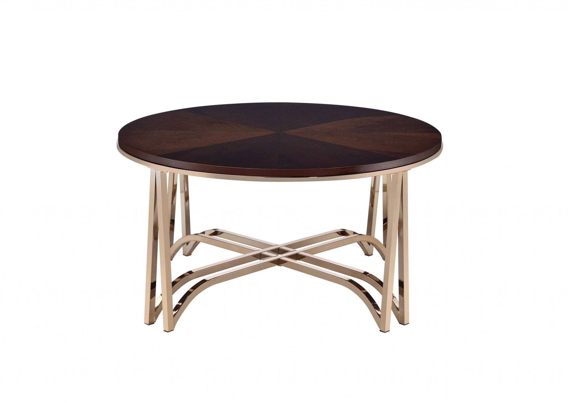 HomeRoots 36" x 36" x 18" Walnut And Champagne Coffee Table