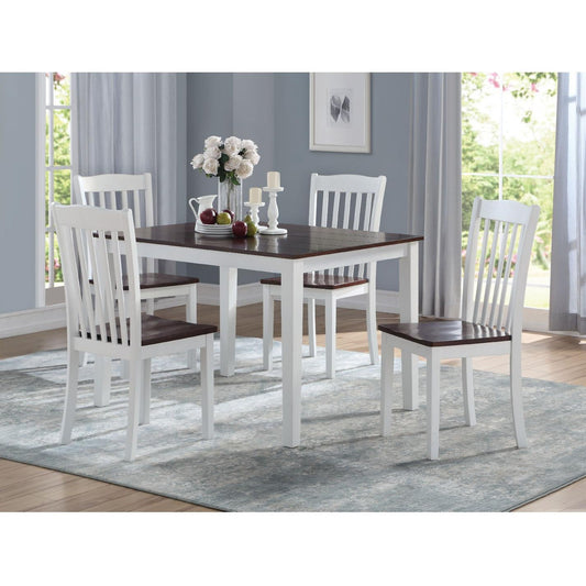 HomeRoots 36" x 48" x 30" 5-Piece Wood Dining Set in White and Walnut Finish