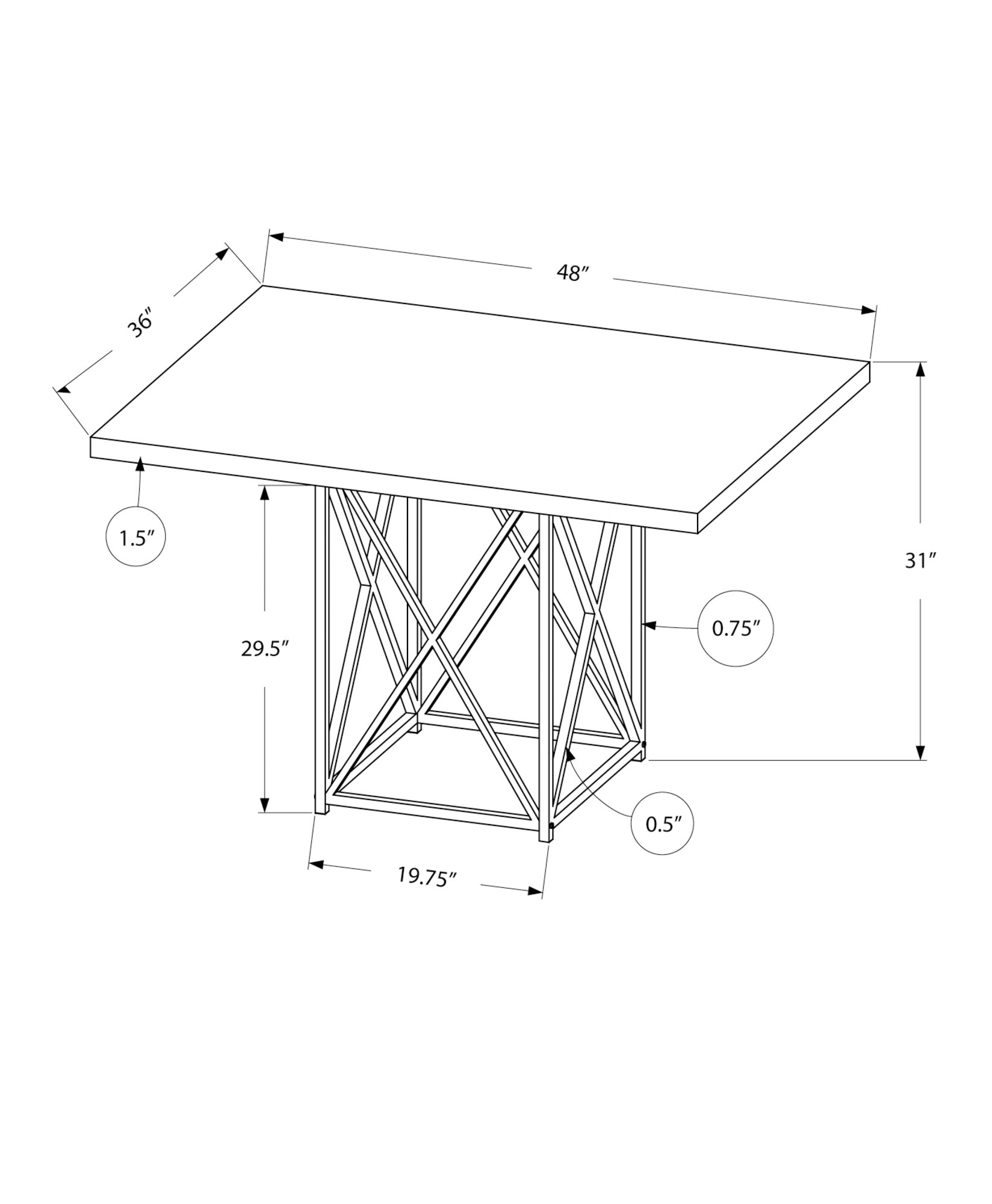 HomeRoots 36" x 48" x 31" Dark Taupe Particle Board Metal Dining Table