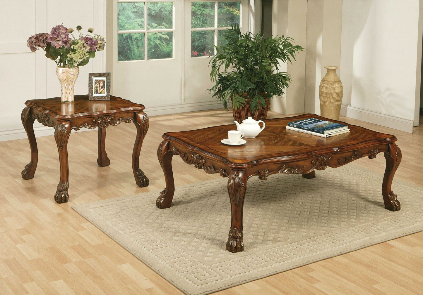 HomeRoots 36' x 54' x 20' Cherry Oak Wood Poly Resin Coffee Table